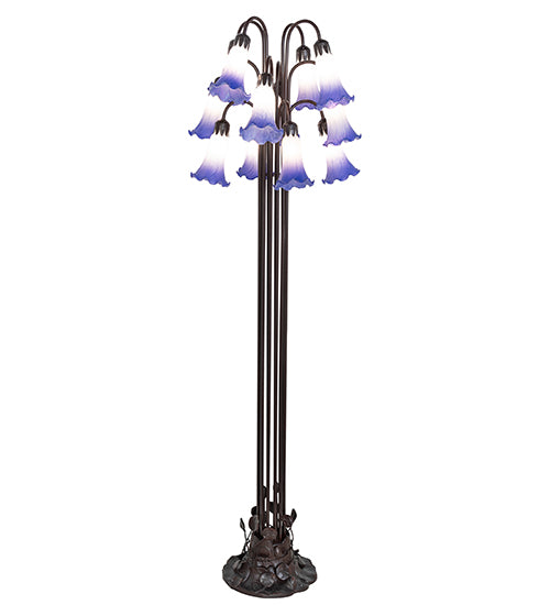 63" High Blue/White Tiffany Pond Lily 12 Light Floor Lamp