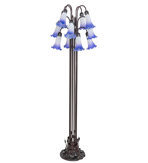 63" High Blue/White Tiffany Pond Lily 12 Light Floor Lamp