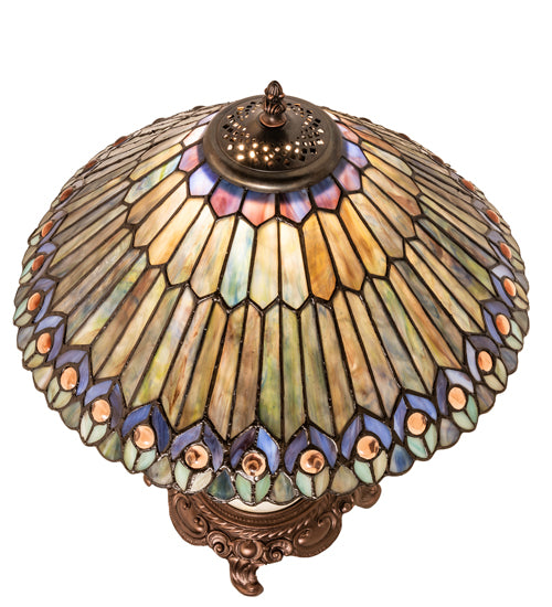 23" High Tiffany Jeweled Peacock Table Lamp