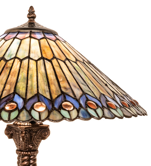 23" High Tiffany Jeweled Peacock Table Lamp