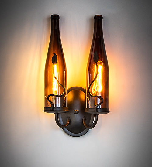 9" Wide Tuscan Vineyard 2 Light Wine Bottle Wall Sconce