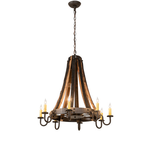 27" Wide Barrel Stave Madera 8 Light Chandelier