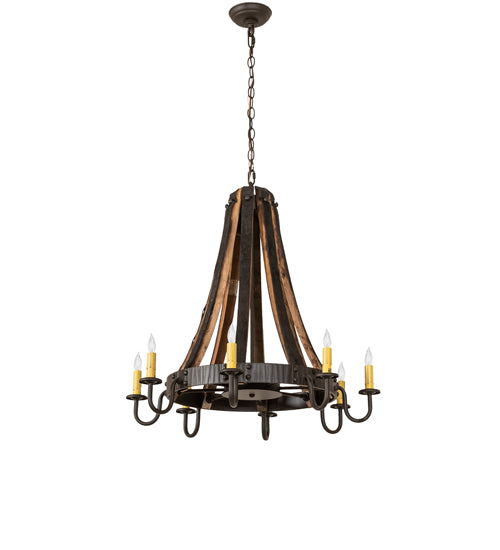 27" Wide Barrel Stave Madera 8 Light Chandelier