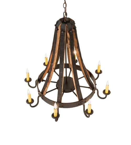 27" Wide Barrel Stave Madera 8 Light Chandelier