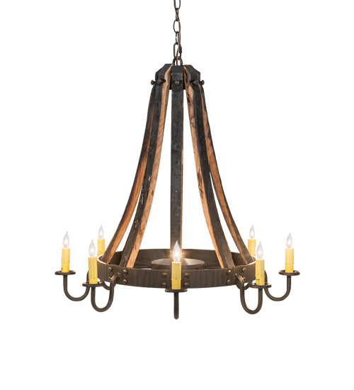 27" Wide Barrel Stave Madera 8 Light Chandelier