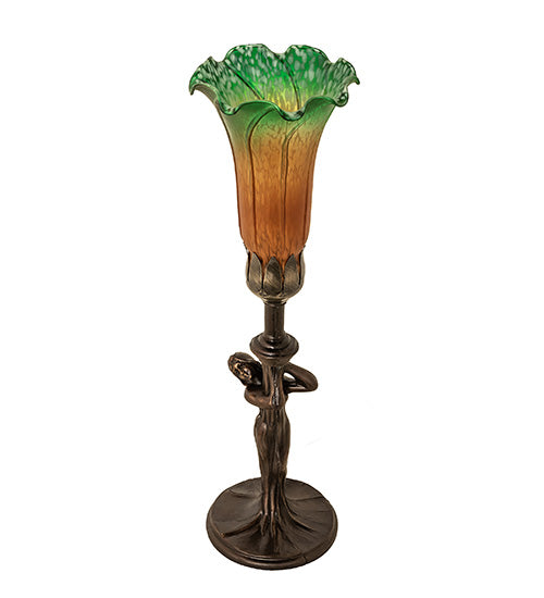 15" High Amber/Green Tiffany Pond Lily Nouveau Lady Accent Lamp