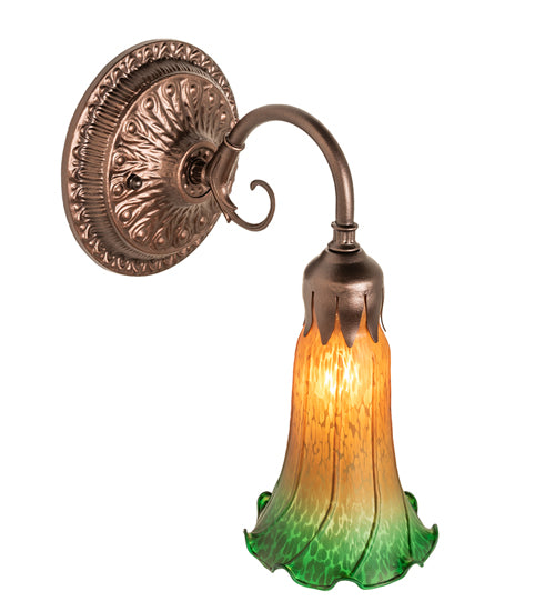 5" Wide Amber/Green Pond Lily Victorian Wall Sconce