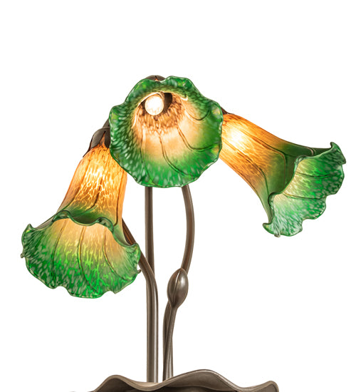 16" High Amber/Green Tiffany Pond Lily 3 Light Accent Lamp