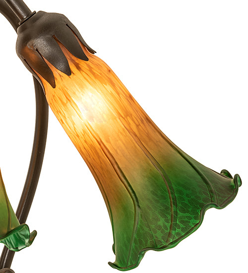 16" High Amber/Green Tiffany Pond Lily 3 Light Accent Lamp