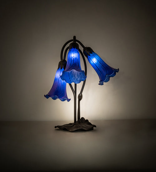 16" High Blue Tiffany Pond Lily 3 Light Accent Lamp