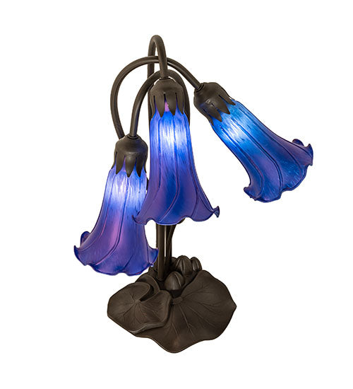 16" High Blue Tiffany Pond Lily 3 Light Accent Lamp