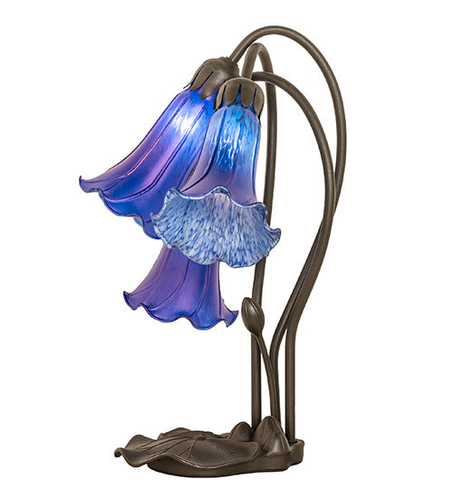 16" High Blue Tiffany Pond Lily 3 Light Accent Lamp