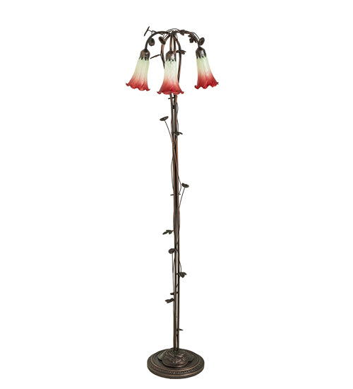 58" High Seafoam/Cranberry Tiffany Pond Lily 3 Light Floor Lamp