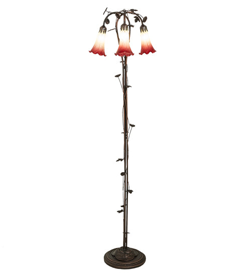 58" High Seafoam/Cranberry Tiffany Pond Lily 3 Light Floor Lamp