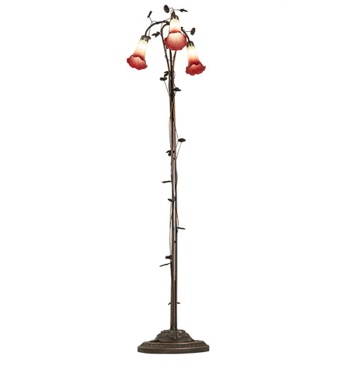 58" High Seafoam/Cranberry Tiffany Pond Lily 3 Light Floor Lamp