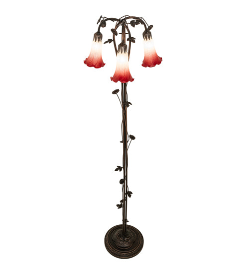 58" High Pink/White Tiffany Pond Lily 3 Light Floor Lamp