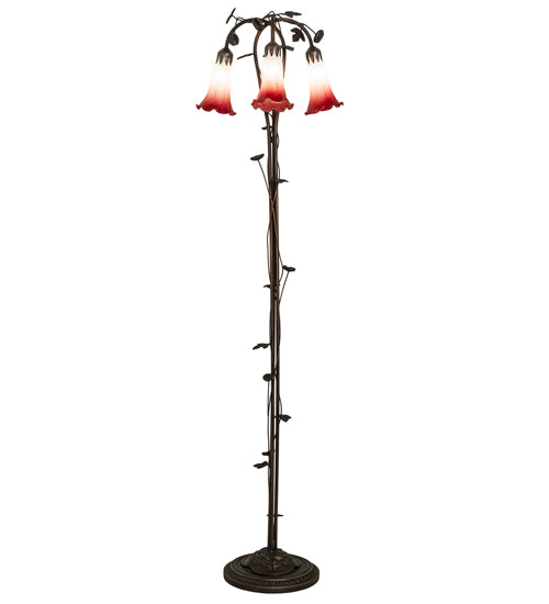 58" High Pink/White Tiffany Pond Lily 3 Light Floor Lamp