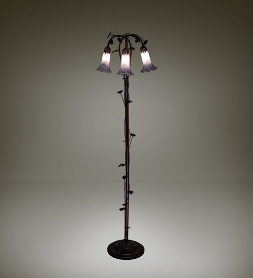 58" High Gray Tiffany Pond Lily 3 Light Floor Lamp