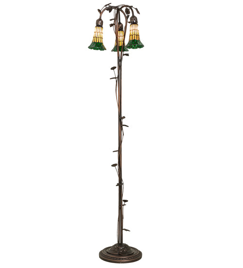 58" High Stained Glass Pond Lily 3 Light Floor Lamp