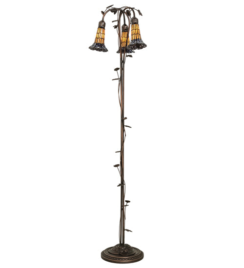 58" High Stained Glass Pond Lily 3 Light Floor Lamp