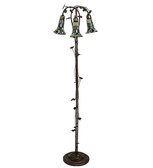 58" High Stained Glass Pond Lily 3 Light Floor Lamp