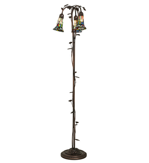 58" High Stained Glass Pond Lily 3 Light Floor Lamp