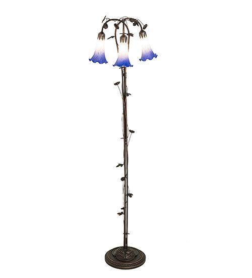 58" High Blue/White Pond Lily 3 Light Floor Lamp