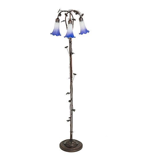 58" High Blue/White Pond Lily 3 Light Floor Lamp