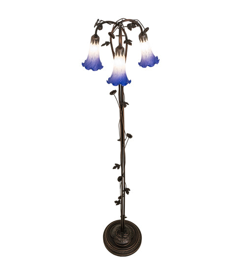 58" High Blue/White Pond Lily 3 Light Floor Lamp