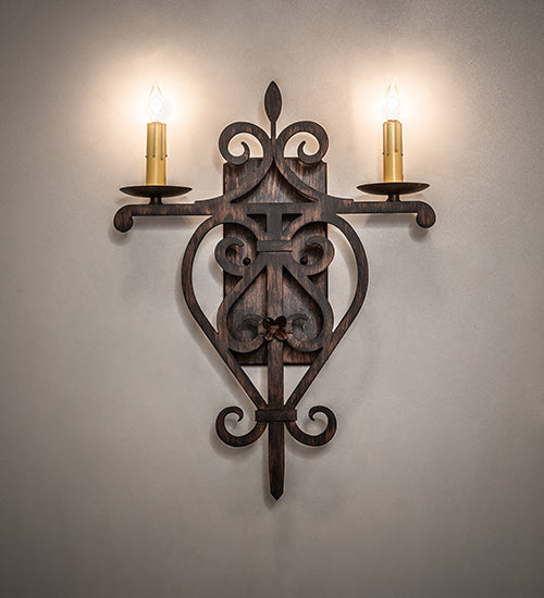 15" Wide Fleur De Lys 2 Light Wall Sconce