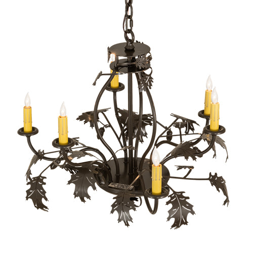 28" Wide Oak Leaf & Acorn 6 Light Chandelier