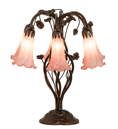 18" High Pink Tiffany Pond Lily 6 Light Table Lamp