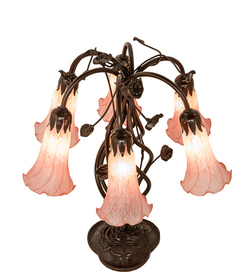 18" High Pink Tiffany Pond Lily 6 Light Table Lamp