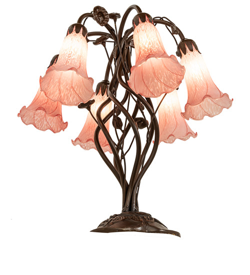 18" High Pink Tiffany Pond Lily 6 Light Table Lamp