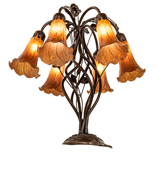 18" High Amber Tiffany Pond Lily 6 Light Table Lamp