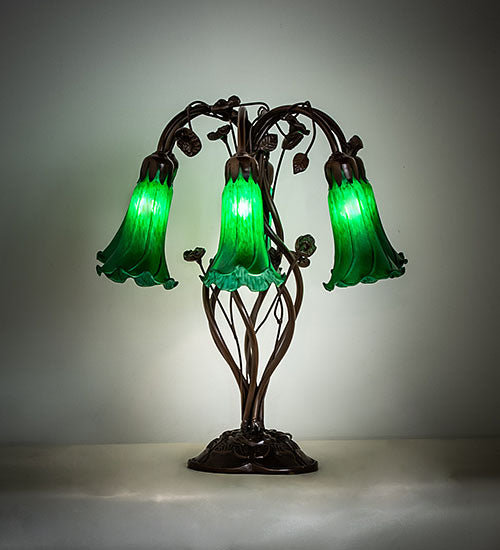 18" High Green Tiffany Pond Lily 6 Light Table Lamp