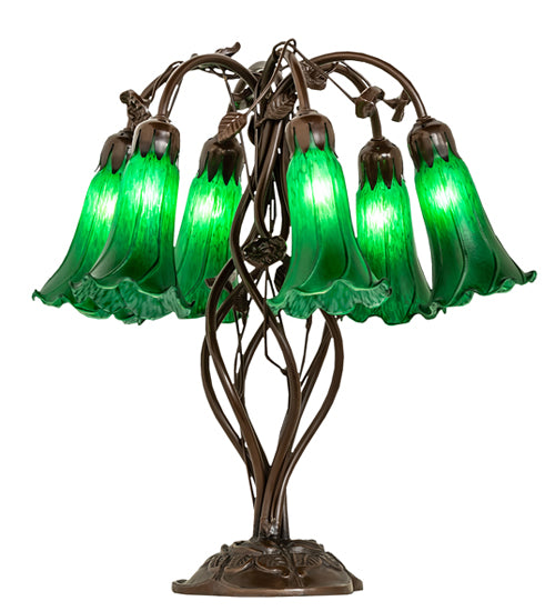 18" High Green Tiffany Pond Lily 6 Light Table Lamp