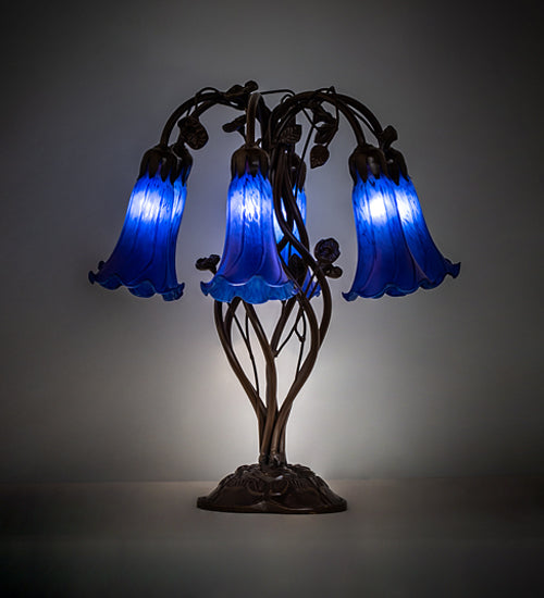 18" High Blue Tiffany Pond Lily 6 Light Table Lamp