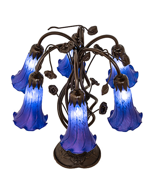 18" High Blue Tiffany Pond Lily 6 Light Table Lamp