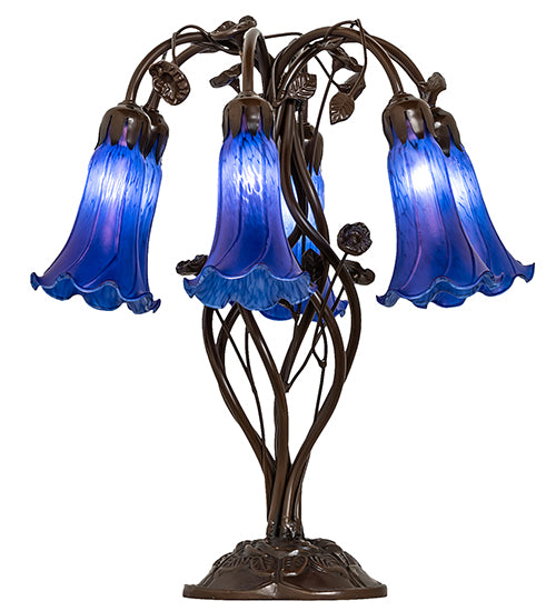 18" High Blue Tiffany Pond Lily 6 Light Table Lamp