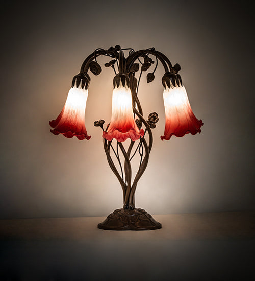 18" High Red/White Tiffany Pond Lily 6 Light Table Lamp