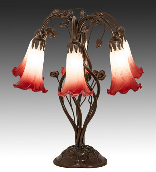 18" High Red/White Tiffany Pond Lily 6 Light Table Lamp