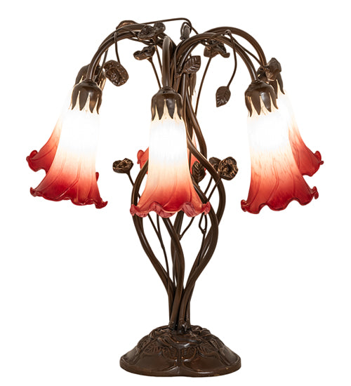 18" High Red/White Tiffany Pond Lily 6 Light Table Lamp