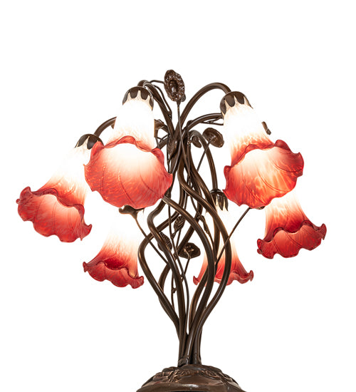 18" High Red/White Tiffany Pond Lily 6 Light Table Lamp