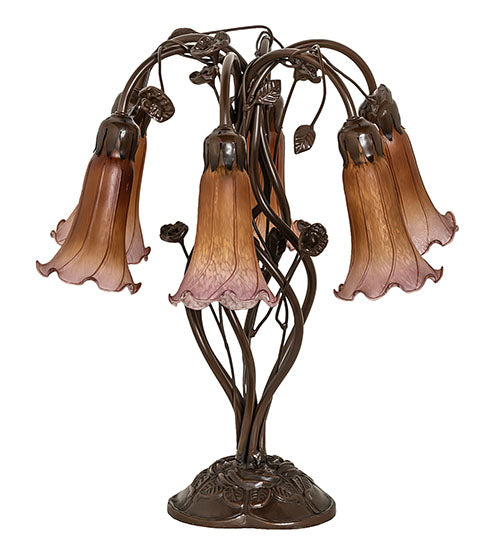 18" High Amber/Purple Tiffany Pond Lily 6 Light Table Lamp