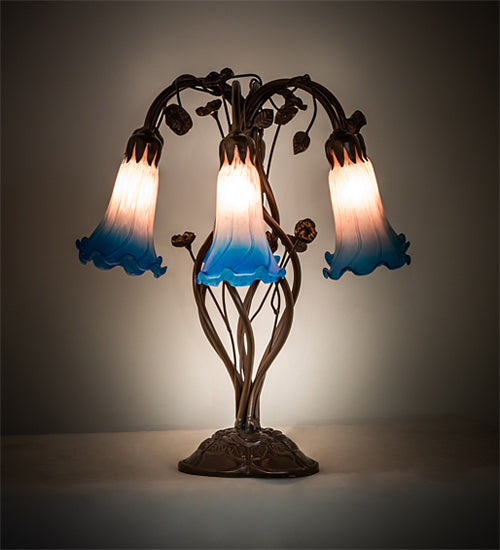 18" High Pink/Blue Tiffany Pond Lily 6 Light Table Lamp