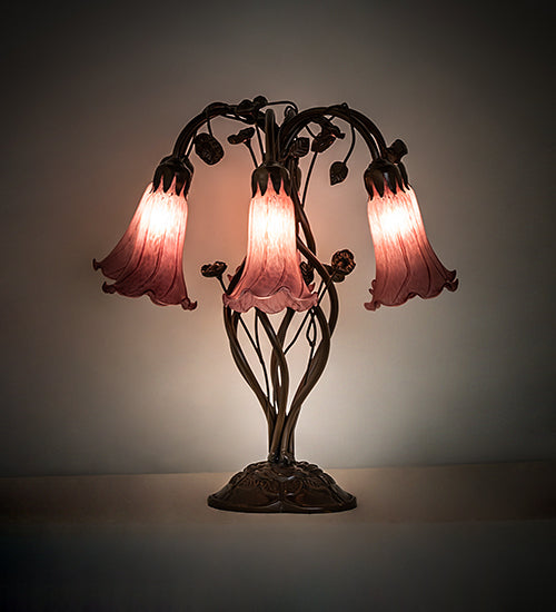 18" High Lavender Tiffany Pond Lily 6 Light Table Lamp