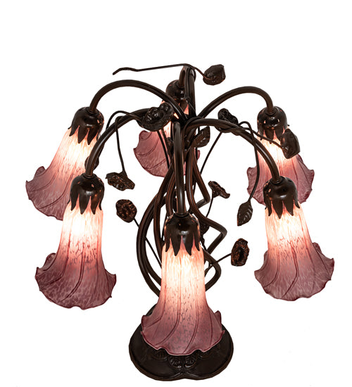 18" High Lavender Tiffany Pond Lily 6 Light Table Lamp