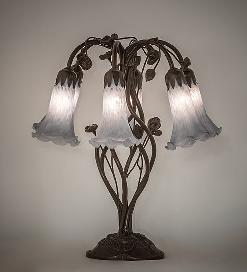 19" High Gray Tiffany Pond Lily 6 Light Table Lamp