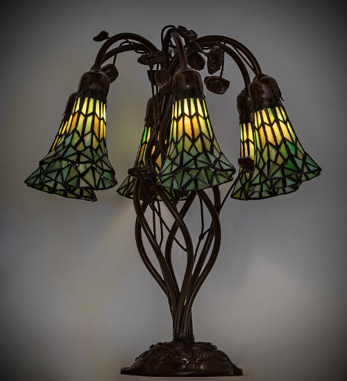 19" High Stained Glass Pond Lily 6 Light Table Lamp